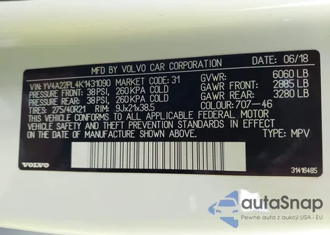 2019 Volvo Xc90 T6 Inscription z USA, uszkodzony, nr VIN YV4A22PL4K1431090